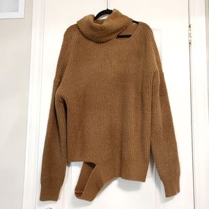 OAK + FORT Cold Shoulder High Neck Long Sleeve Sweater
